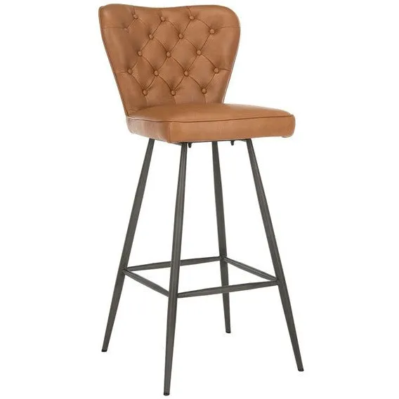 Aster Mid Century Caramel Leather Bar Stool