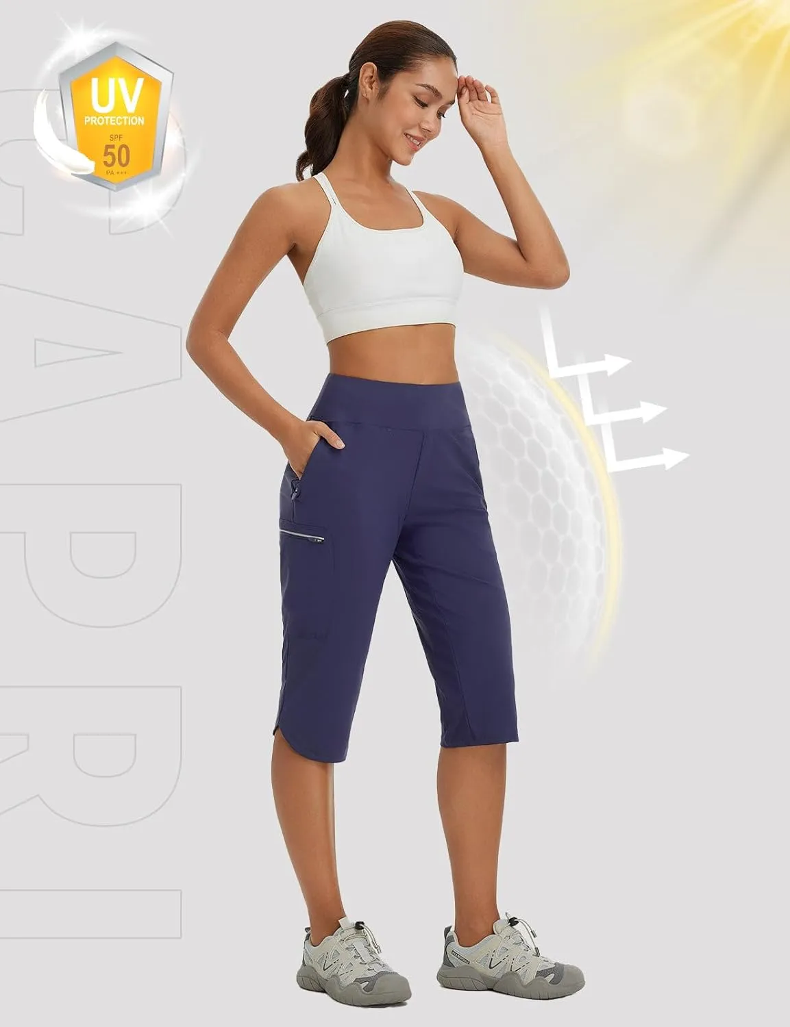 baleaf Women's 17'' Capri Pants Lighweight Cargo Capris Quick Dry Zipper Pockets Hiking Biking Casual Outdoor