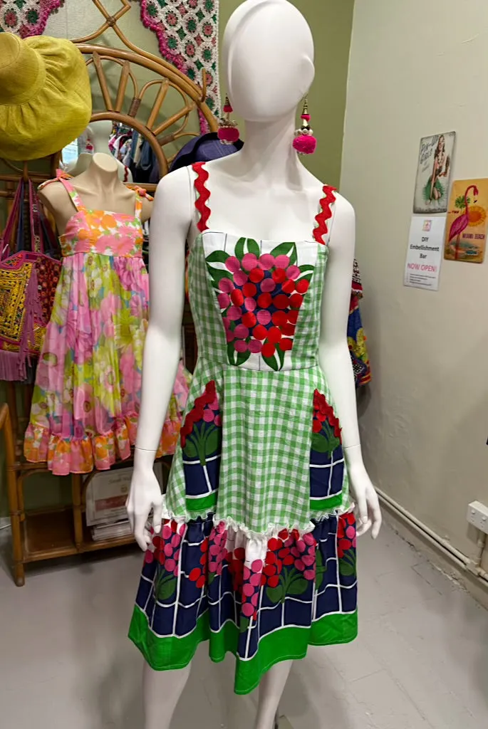 Eucalyptus Florals & Green Gingham Dorothy Short Dress - Custom design by SFH