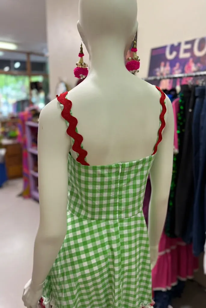 Eucalyptus Florals & Green Gingham Dorothy Short Dress - Custom design by SFH