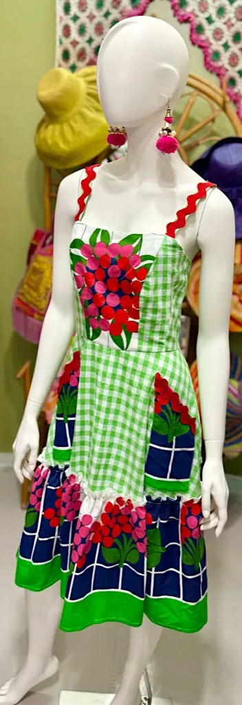 Eucalyptus Florals & Green Gingham Dorothy Short Dress - Custom design by SFH
