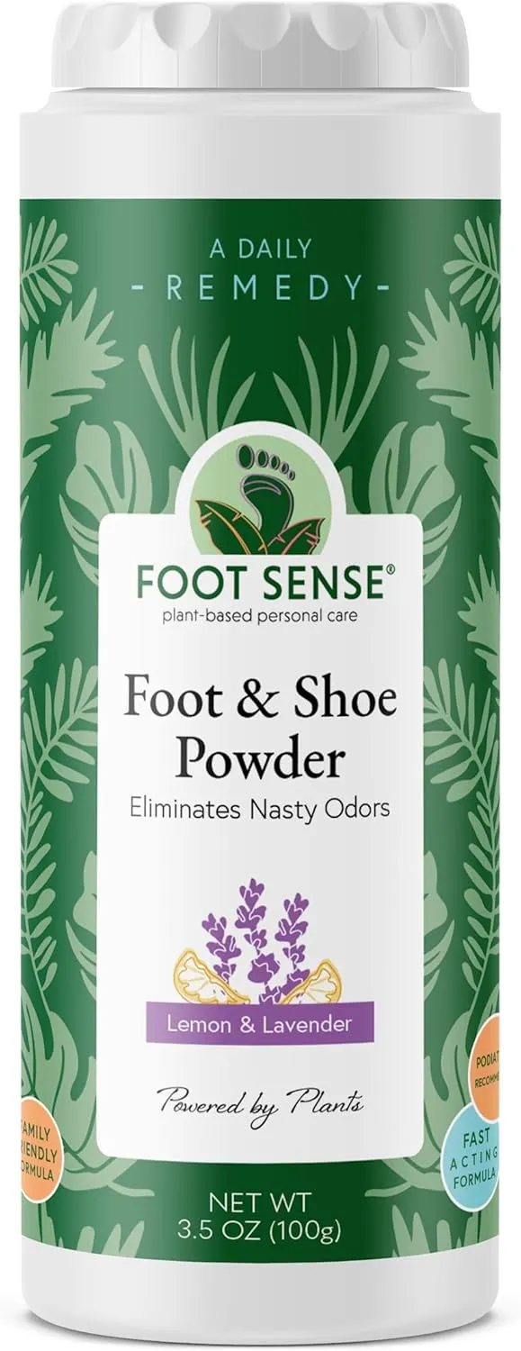 FOOT SENSE All Natural Smelly Foot & Shoe Powder - Foot Odor Eliminator lasts up to 6 months. Natural formula for smelly shoes and stinky feet. Protects disinfects & deodorizes.