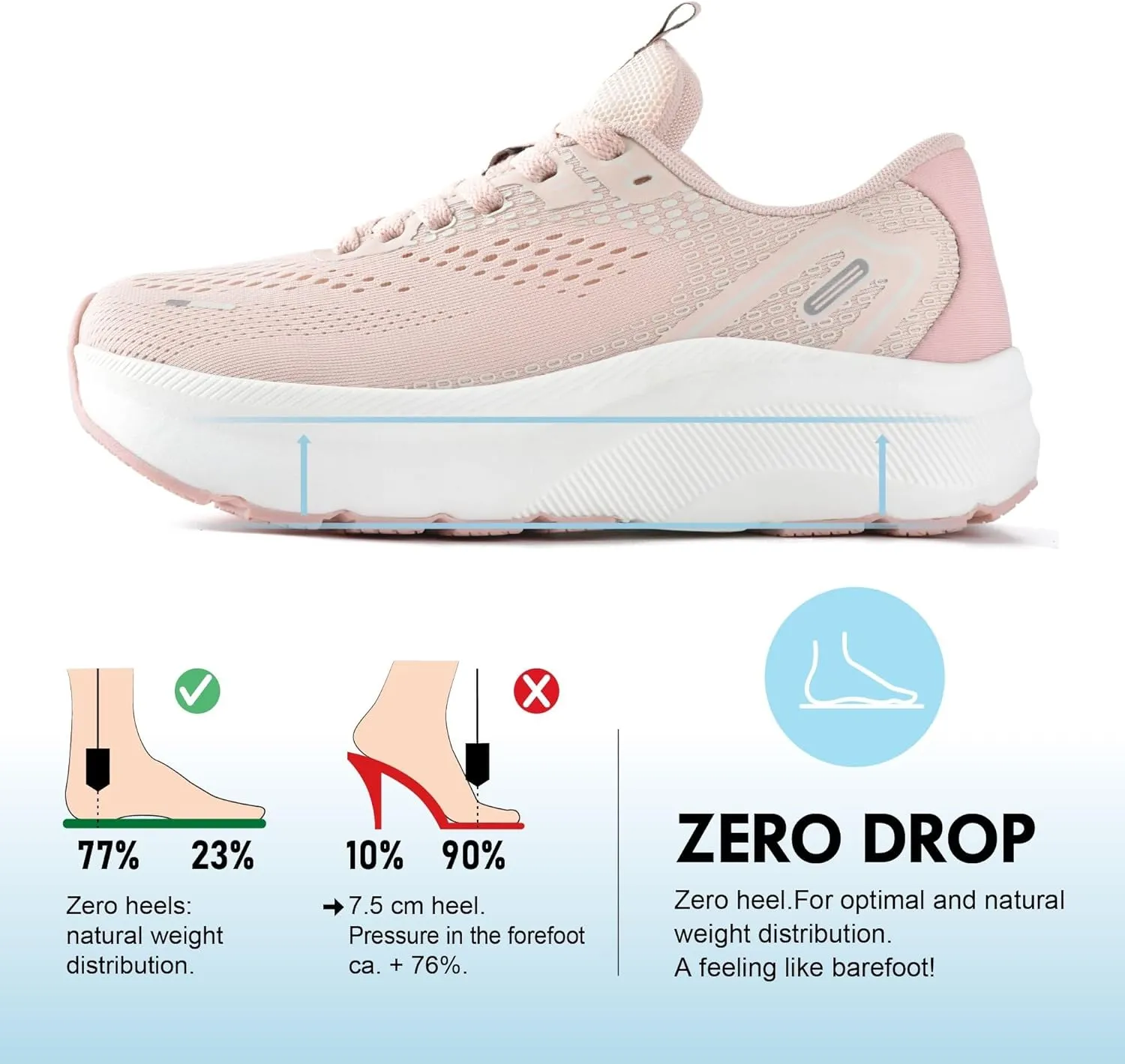 JACKSHIBO Wide Toe Box Shoes Women Arch Support Wide Sneakers for Running Walking Athletic Tennis Orthopedic Plantar Fasciitis Workout with Thick Cushion Zero Drop Sole Width Shoes