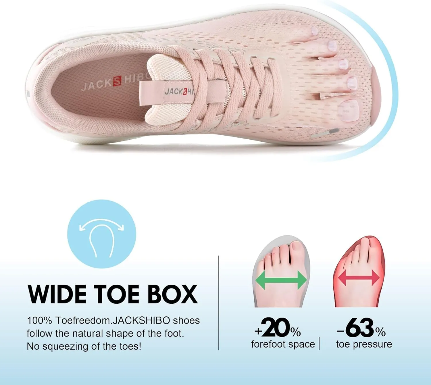 JACKSHIBO Wide Toe Box Shoes Women Arch Support Wide Sneakers for Running Walking Athletic Tennis Orthopedic Plantar Fasciitis Workout with Thick Cushion Zero Drop Sole Width Shoes