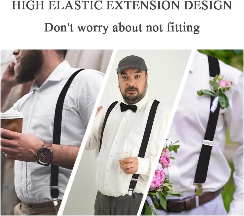 Mens Suspenders Adjustable Braces with 4 Strong Metal Clips Elastic X Back Heavy Duty Suspender for Men and Women