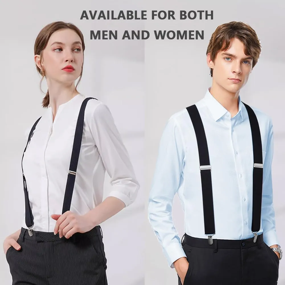 Mens Suspenders Adjustable Braces with 4 Strong Metal Clips Elastic X Back Heavy Duty Suspender for Men and Women