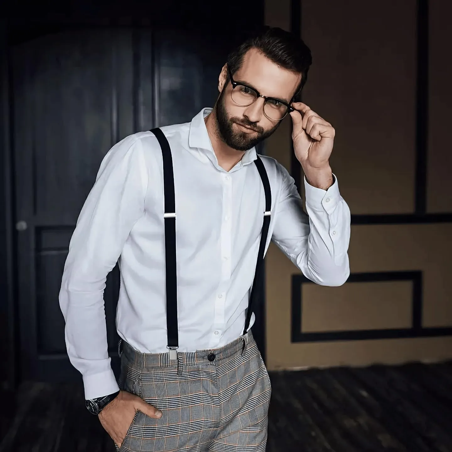 Mens Suspenders Adjustable Braces with 4 Strong Metal Clips Elastic X Back Heavy Duty Suspender for Men and Women