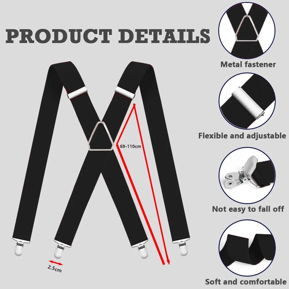 Mens Suspenders Adjustable Braces with 4 Strong Metal Clips Elastic X Back Heavy Duty Suspender for Men and Women