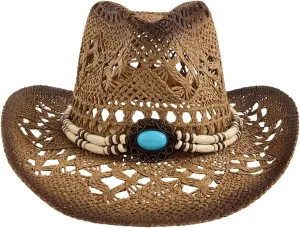 QWINEE Western Straw Cowboy Hat Cowgirl Hats Hollow Out Summer Beach Sun Hat for Women Men