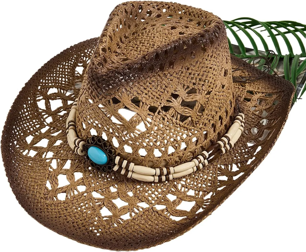 QWINEE Western Straw Cowboy Hat Cowgirl Hats Hollow Out Summer Beach Sun Hat for Women Men