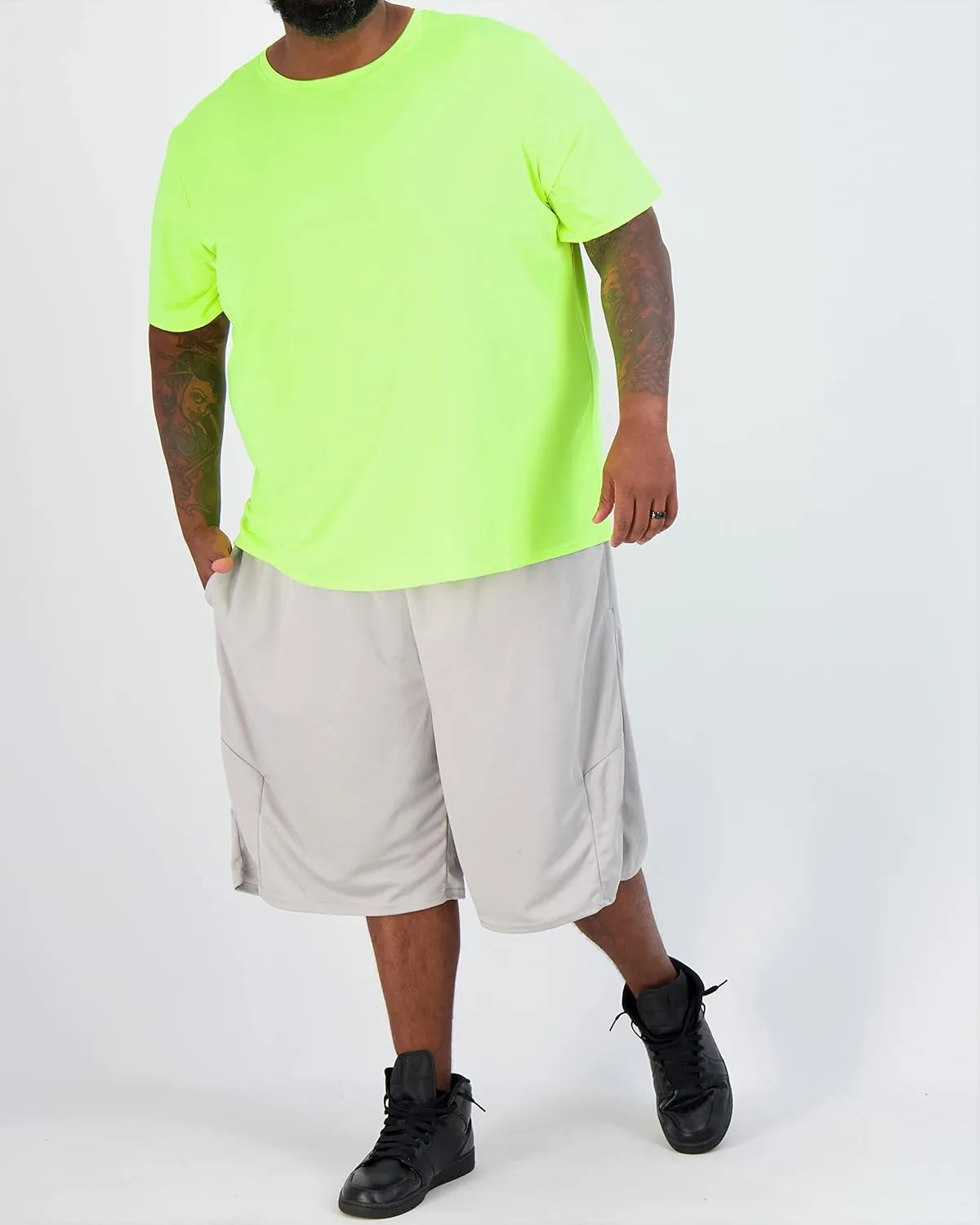 Real Essentials 3 Pack: Men??s Big & Tall Tech Stretch Long-Sleeve & Short-Sleeve Dry-Fit T-Shirt (3XT-5XT)