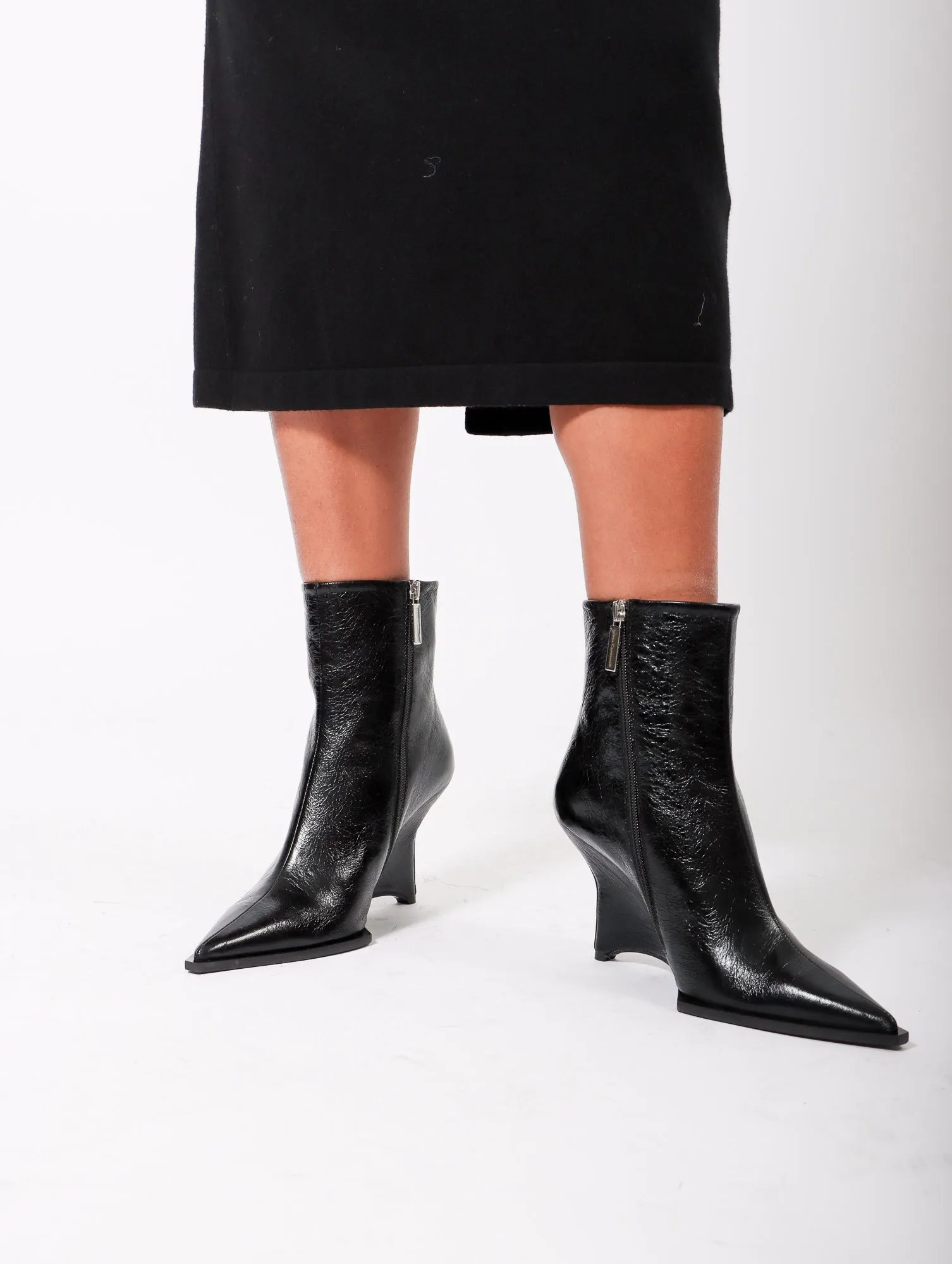 Rosa Laminato Boot in Crackled Black by Mattia Capezzani