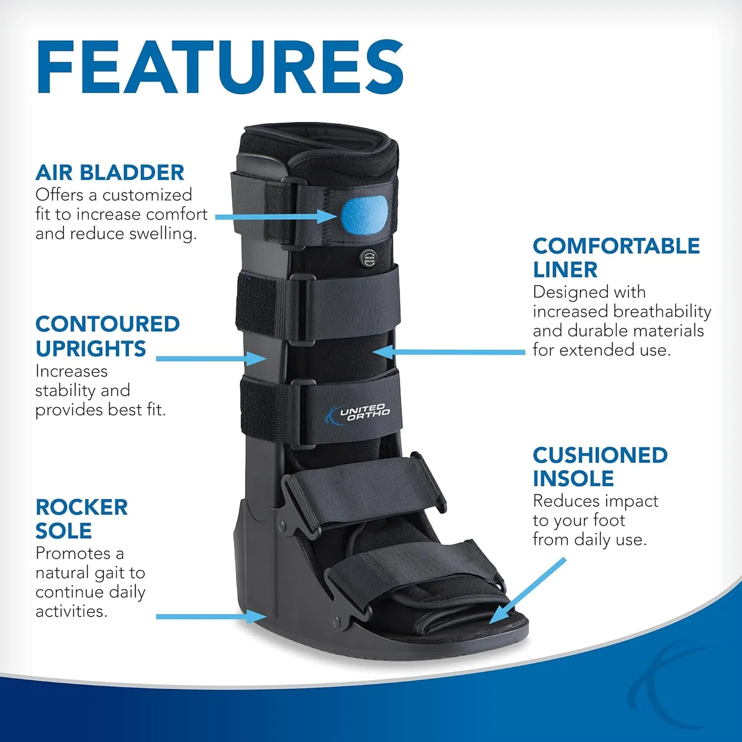 United Ortho Air Cam Walker Fracture Boot, Small, Black