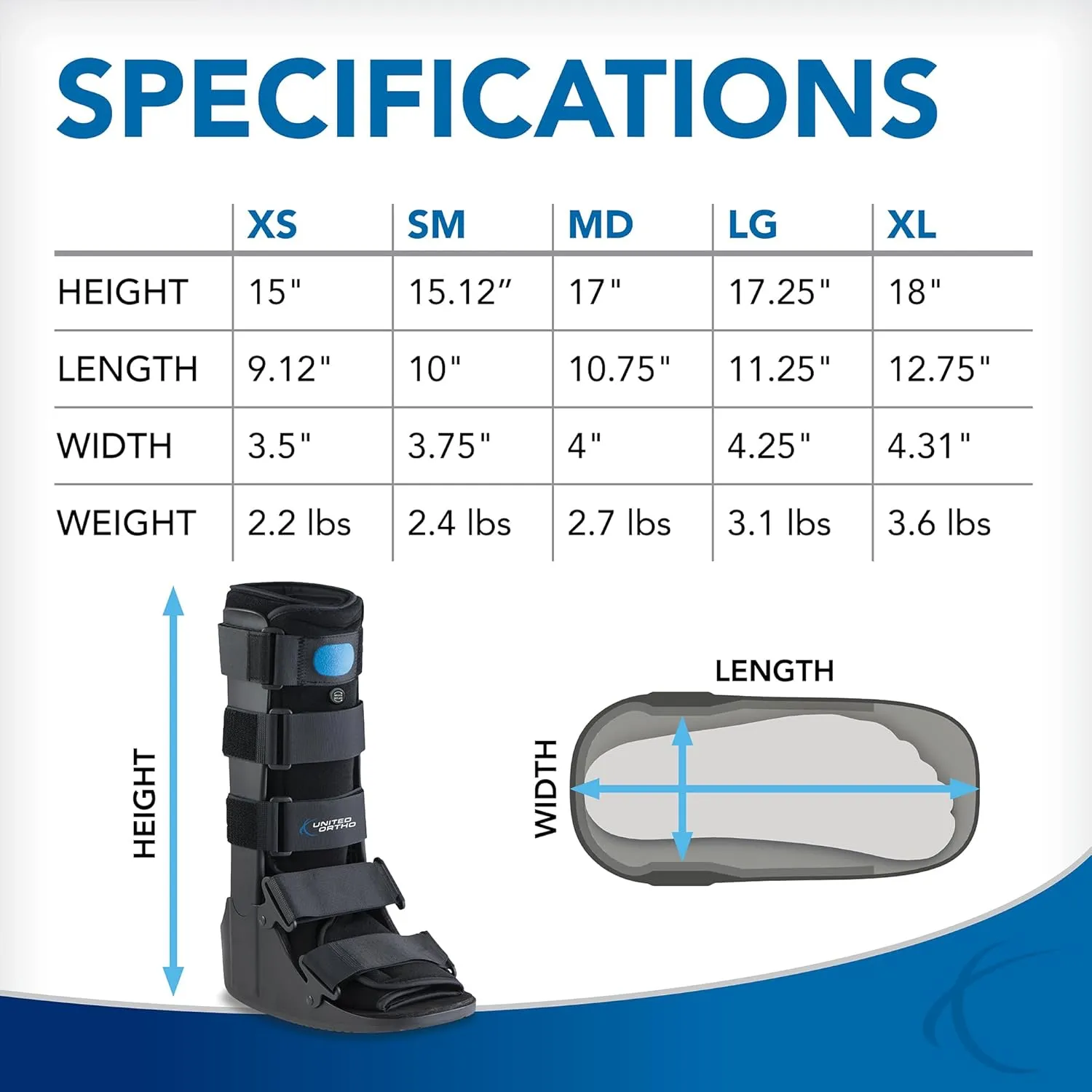 United Ortho Air Cam Walker Fracture Boot, Small, Black