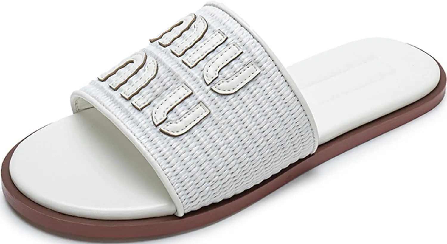Womens Raffia Flat Sandals Open Toe Summer Beach Sandals Slip On Dressy Shoes